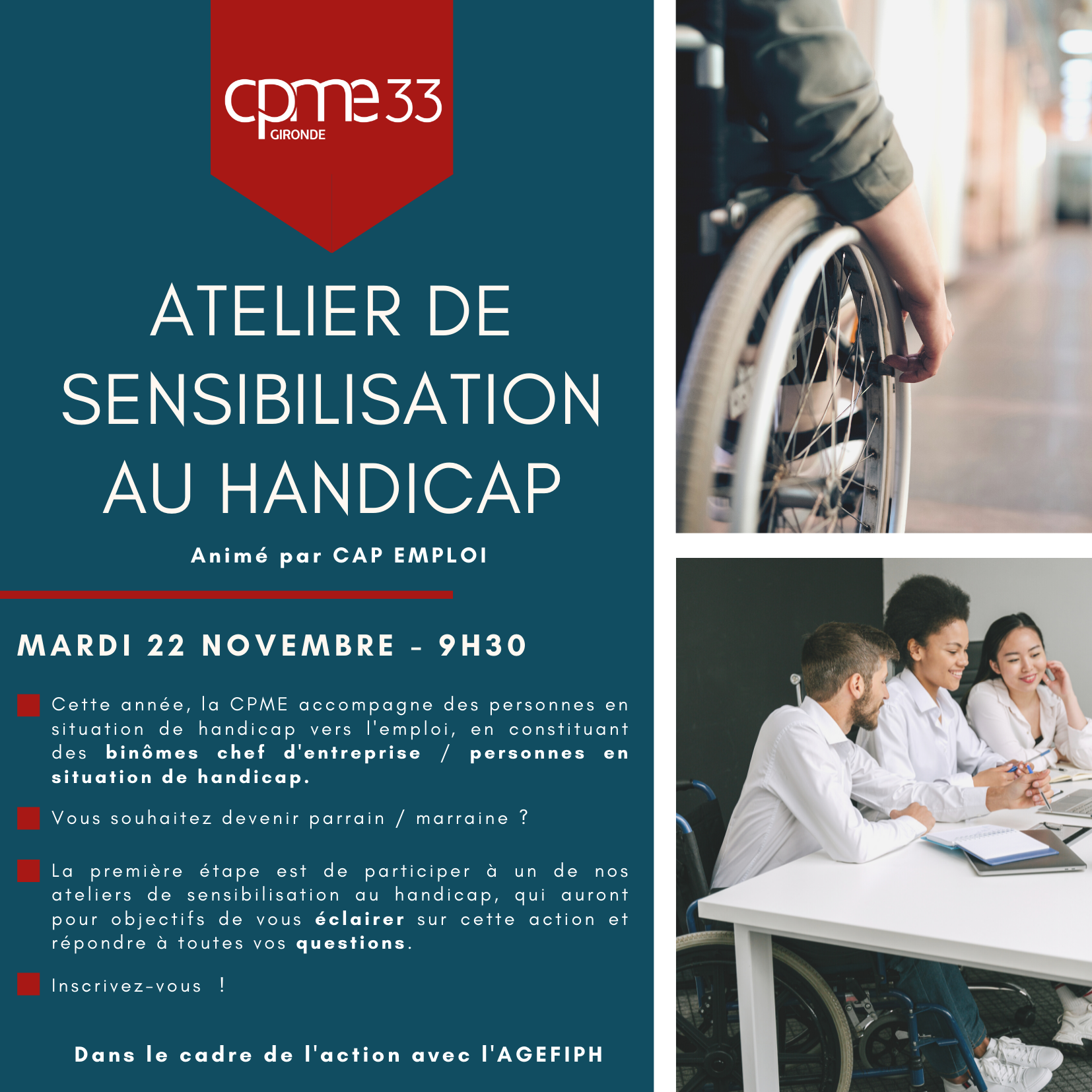 Atelier De Sensibilisation Au Handicap - Mardi 22 Novembre - CPME Gironde